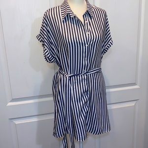 Forever 21 Juniors Shirt Dress Navy/White Stripes w/Removable Belt Med.